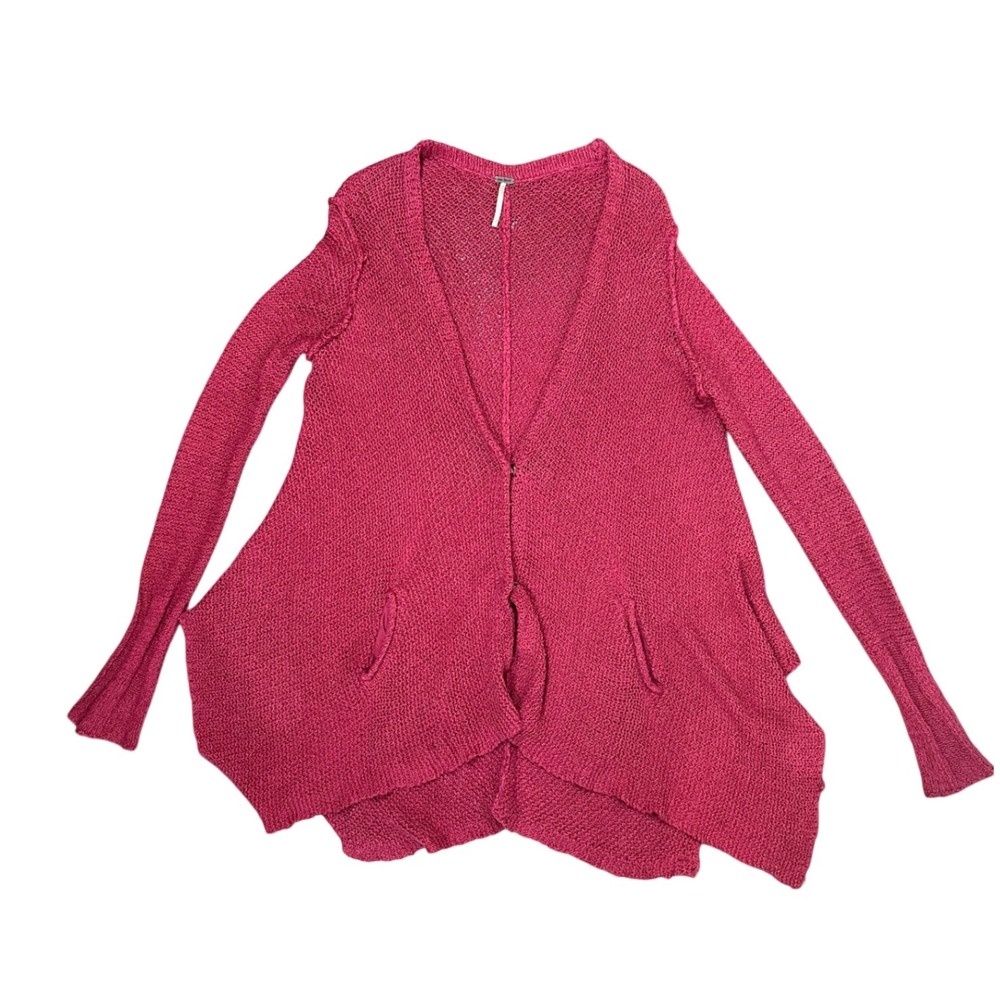 Free People Oversized Small‎ Knit Cardigan Magenta Open Front Asymmetrical Hem